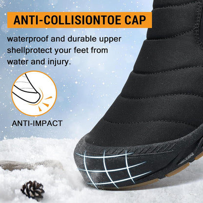 Snow Boots Mens Waterproof Winter Boots Fur Lined Warm Ankle Boots Zipper Closure Slip on Outdoor Boot Comfortable Walking Shoes