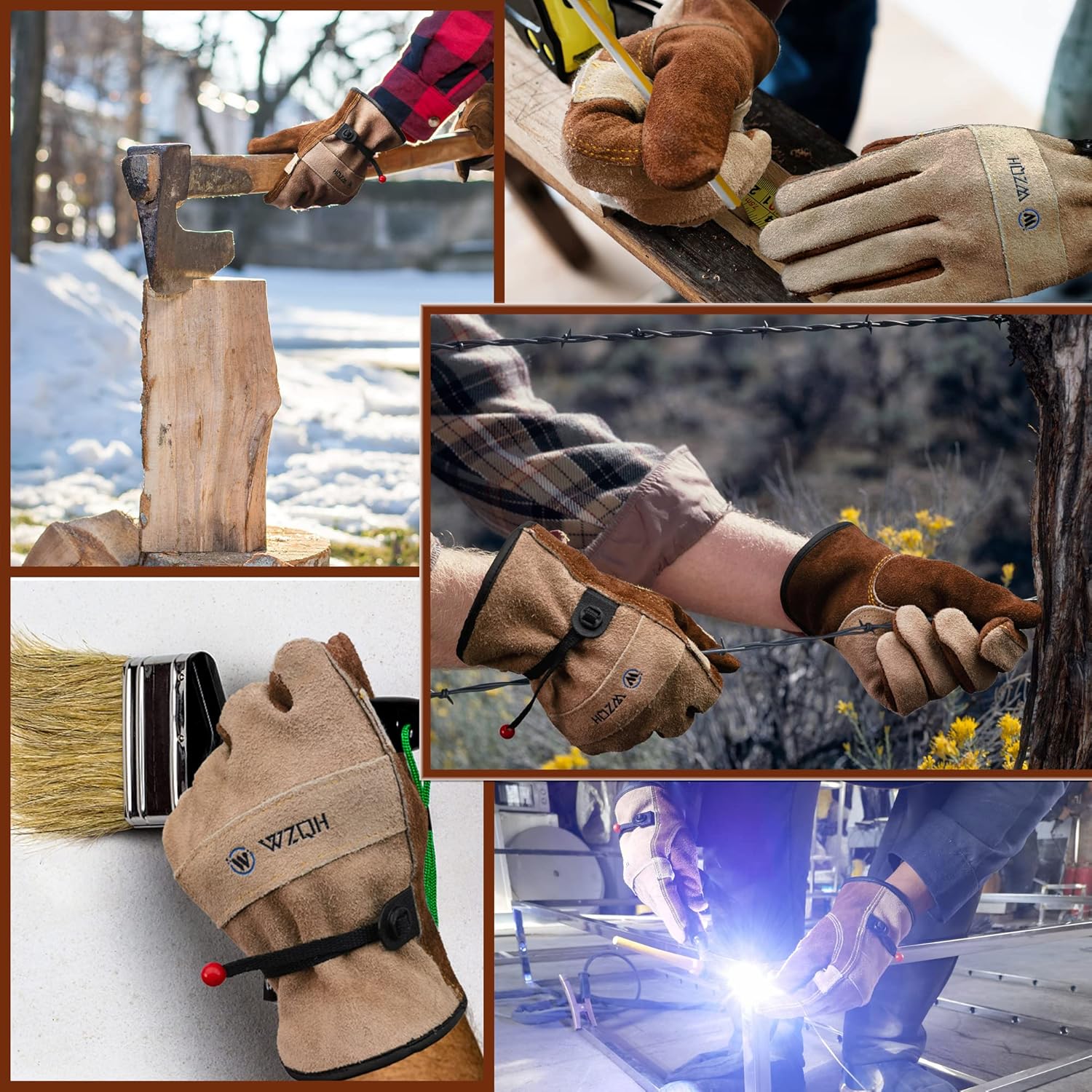 Leather Work Gloves for Men or Women. Large Glove for Gardening, Tig/Mig Welding, Construction, Chainsaw, Farm, Ranch, etc. Cowhide, Cotton Lined, Utility, Firm Grip, Durable. Coffee-grey L
