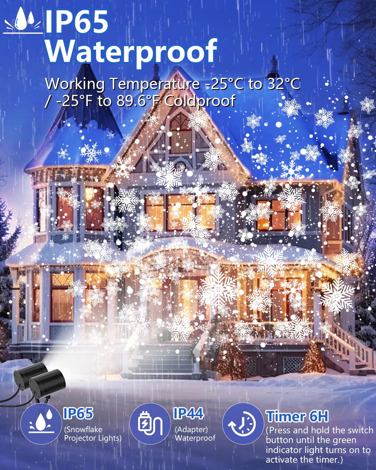 Snowflake Christmas Projector Lights Outdoor, 2025 Upgraded Double Head, 360° Rotating, IP65 Waterproof, Timer Function - Holiday, Party, Christmas Decorations & Gifts for Yard, Garden, Indoor
