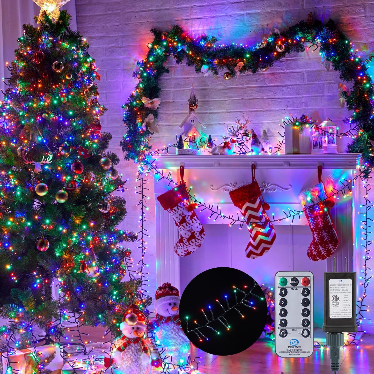 Cluster-Lights-Christmas-Tree-Lights-Outdoor, 1000 LED 50 Ft Christmas Firecrackers String Lights, 12 Modes Timer Remote Waterproof Plug in Twinkle Fairy Lights for Xmas Tree Garland Window Party