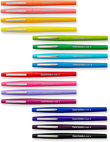 Paper Mate Flair Felt Tip Pens, Medium Point (0.7mm), Assorted Colors, 16 Count