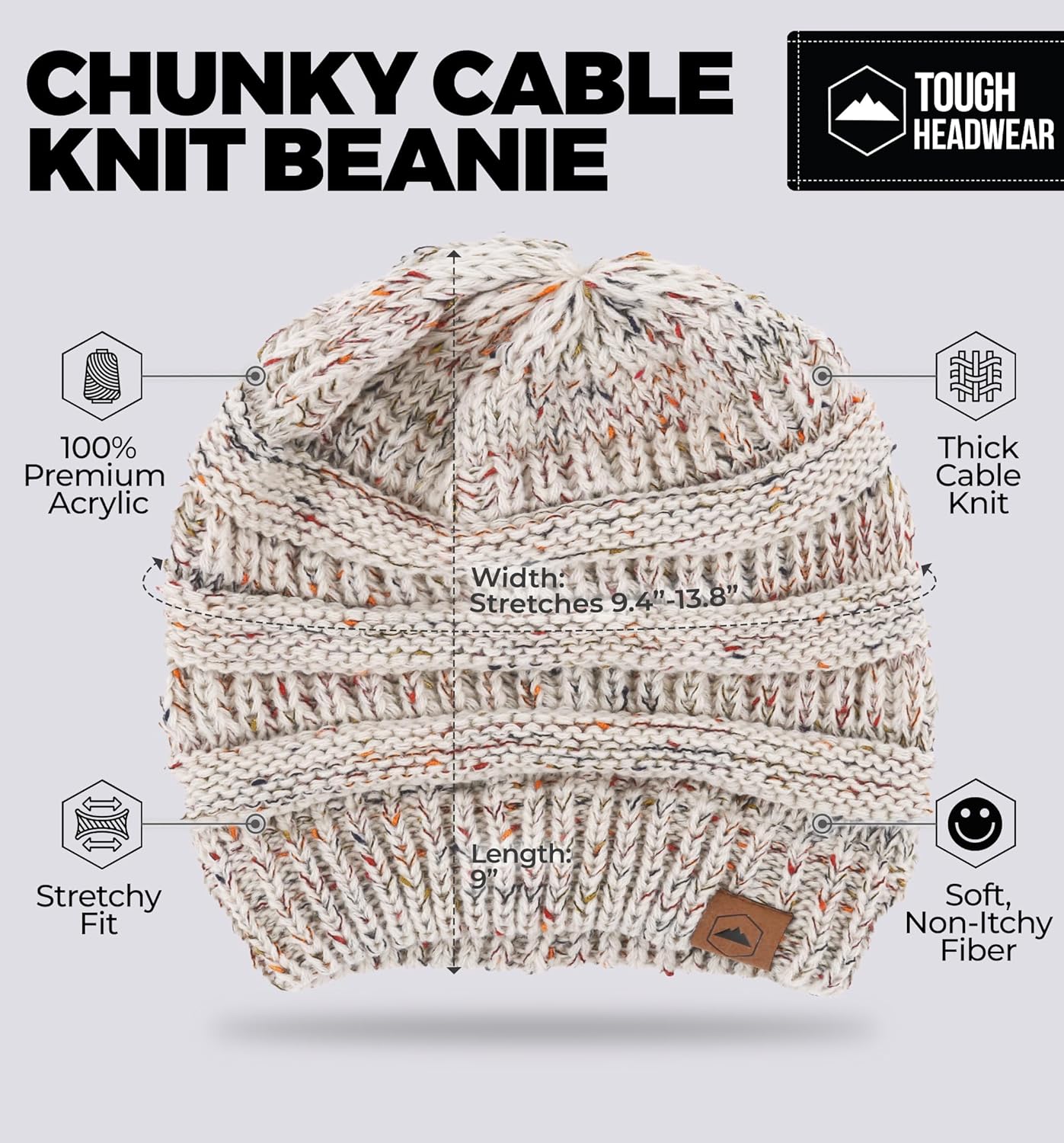 Tough Headwear Womens Winter Hat - Warm Chunky Cable Knit Beanies - Winter Beanie Hats for Women Cold Weather - Beanies Women