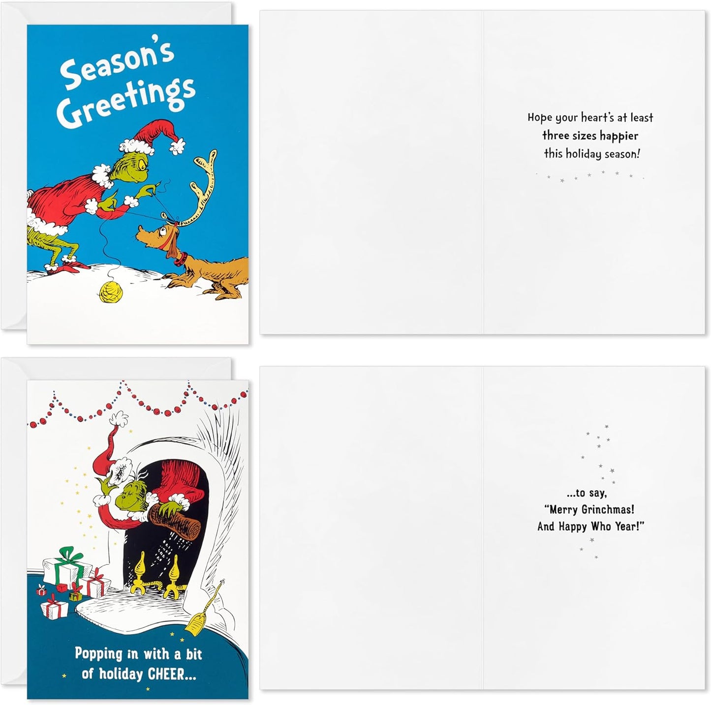 Hallmark Dr. Seuss Grinch Boxed Christmas Card Assortment (24 Cards and 24 Envelopes) Cindy Lou Who, Max the Dog, Merry Grinchmas
