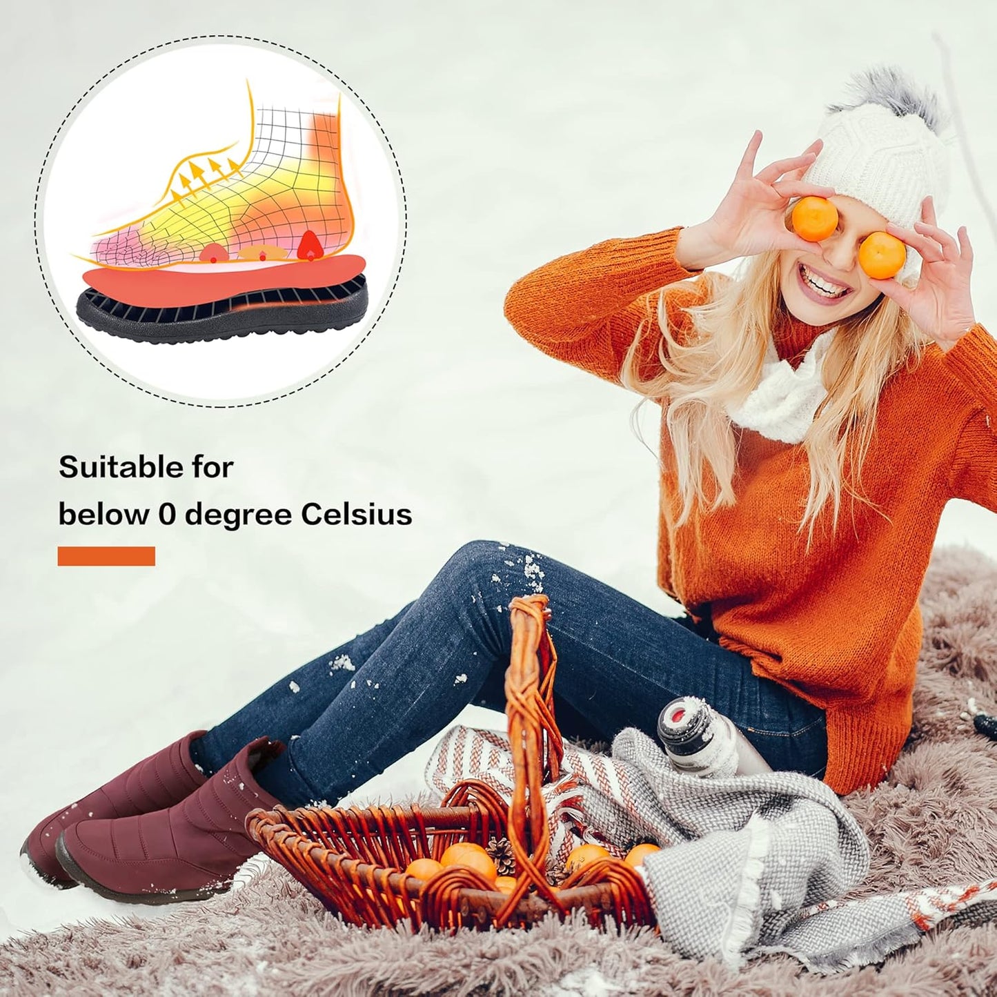 Alicegana Womens Winter Snow Boots for Women Waterproof Warm Fur Lining Mid Calf Boots with Zipper Comfortable Outdoor Shoes