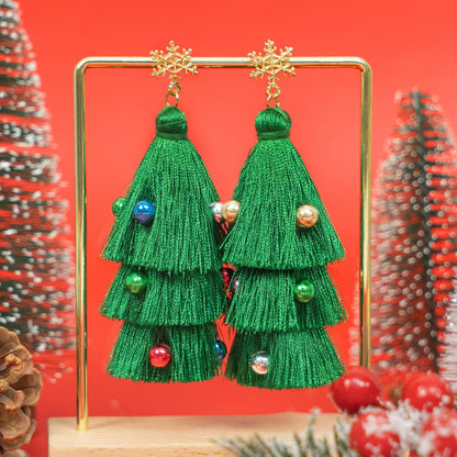 Christmas Earrings for Women Xmas Festival Holiday Dangle Studs Earrings Christmas Tree Tassel Beaded Earring, Xmas Jewelry for Women Holiday Party Fashion Gifts