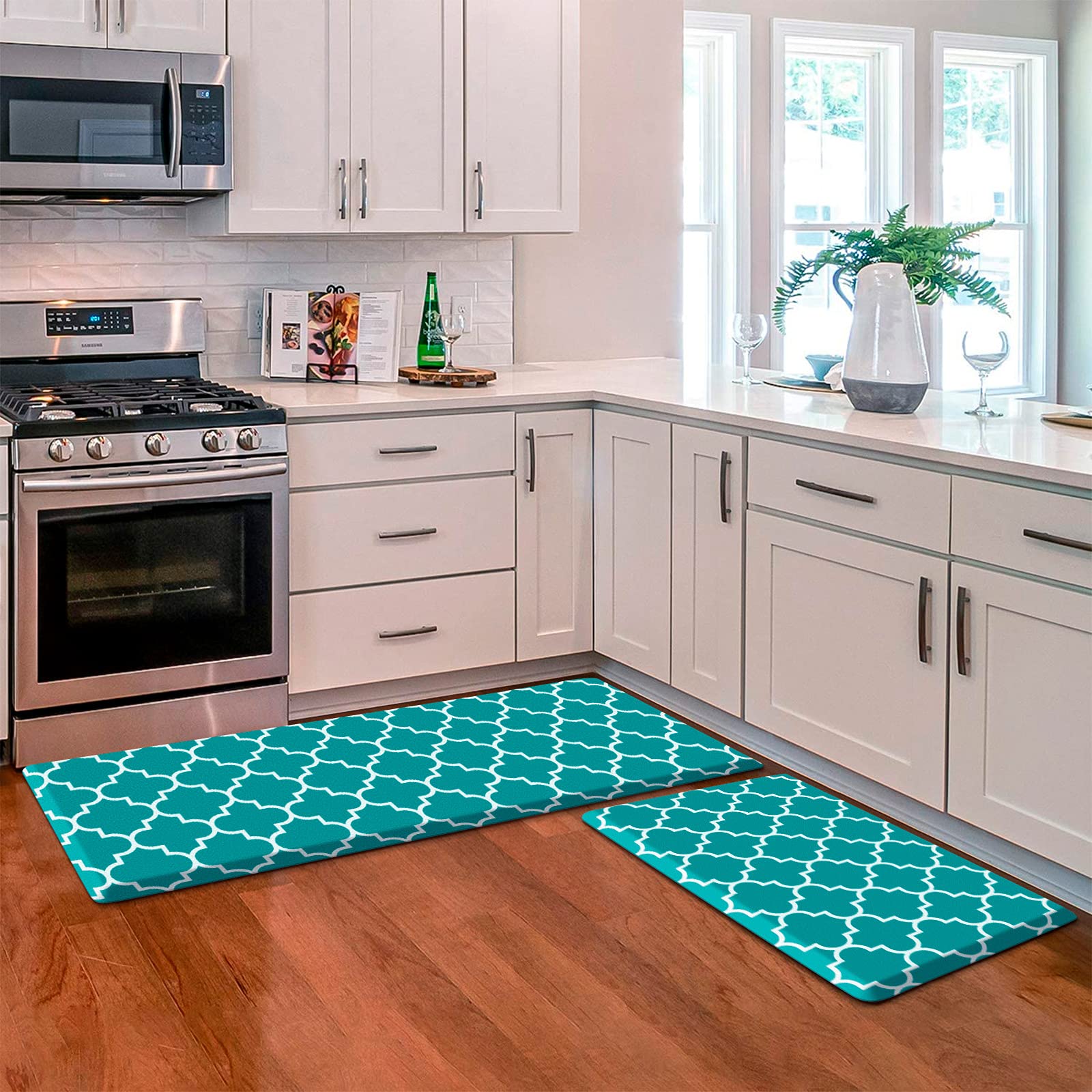 KMAT Kitchen Mat [2 PCS] Cushioned Anti-Fatigue Kitchen Rug, Waterproof Non-Slip Kitchen Mats and Rugs Heavy Duty PVC Ergonomic Comfort Foam Rug for Kitchen, Floor Home, Office, Sink, Laundry,Grey