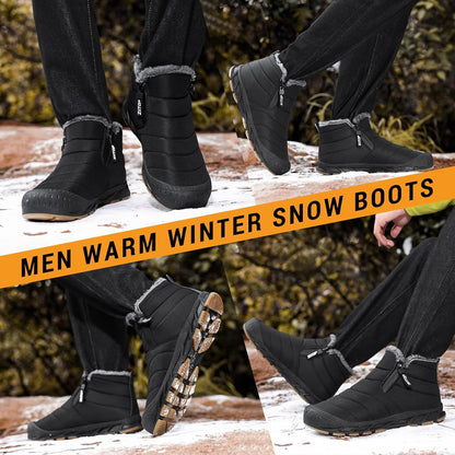 Snow Boots Mens Waterproof Winter Boots Fur Lined Warm Ankle Boots Zipper Closure Slip on Outdoor Boot Comfortable Walking Shoes
