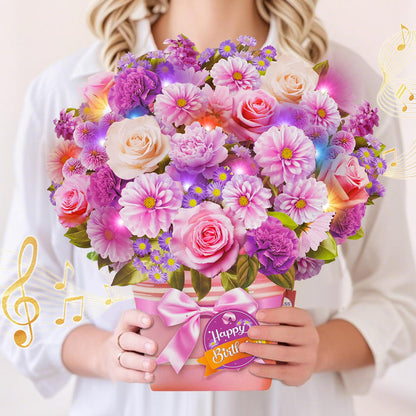 Christmas Cards with Lights and Music, Christmas Bouquet with Snowman, Popup Musical Greeting Card for Holiday New Year