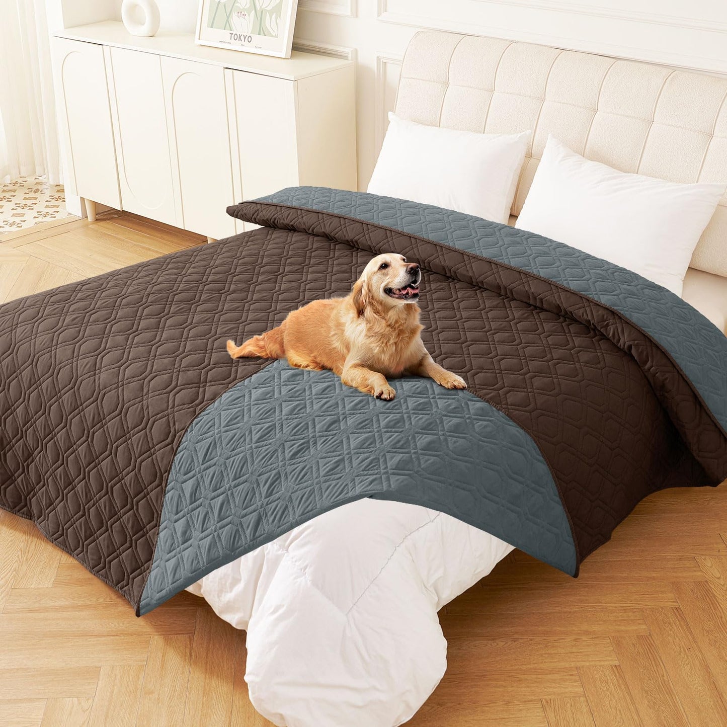 hyha Waterproof Dog Bed Blanket, Soft Pet Blankets, Waterproof Couch Cover for Dogs, Reversible Sofa Covers Washable for Furniture (30x70 Inch, Grey/Dark Grey)