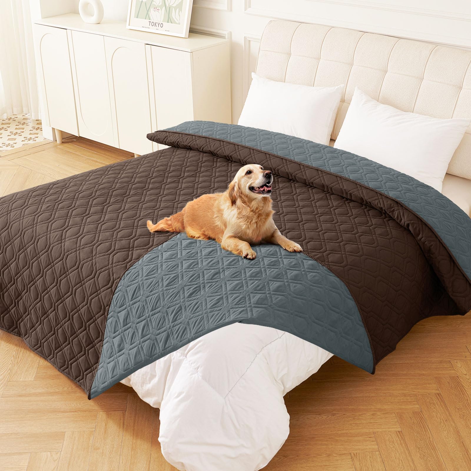 hyha Waterproof Dog Bed Blanket, Soft Pet Blankets, Waterproof Couch Cover for Dogs, Reversible Sofa Covers Washable for Furniture (30x70 Inch, Grey/Dark Grey)