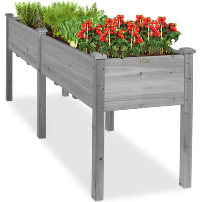 Best Choice Products 72x24x30in Raised Garden Bed, Elevated Wood Planter Box Stand for Backyard, Patio, Balcony w/Divider Panel, 6 Legs, 300lb Capacity - Acorn Brown