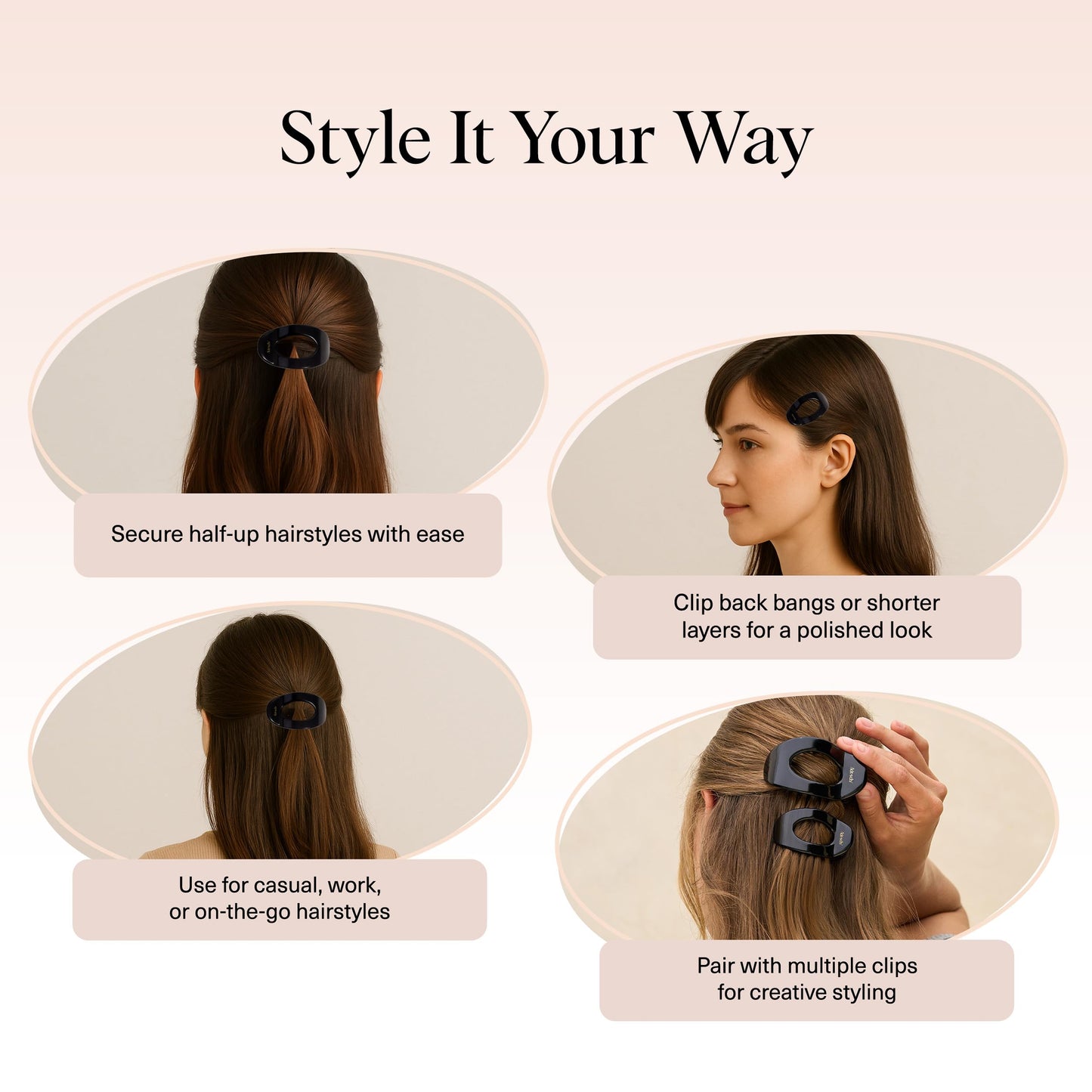 Kitsch Medium Flat Claw Clips for Women - Stylish Flat Hair Clips, Strong Hold for Thick & Fine Hair | Non-Slip for Secure, Comfortable All-Day Wear | Ideal Gifts for Women - Tortoise Design