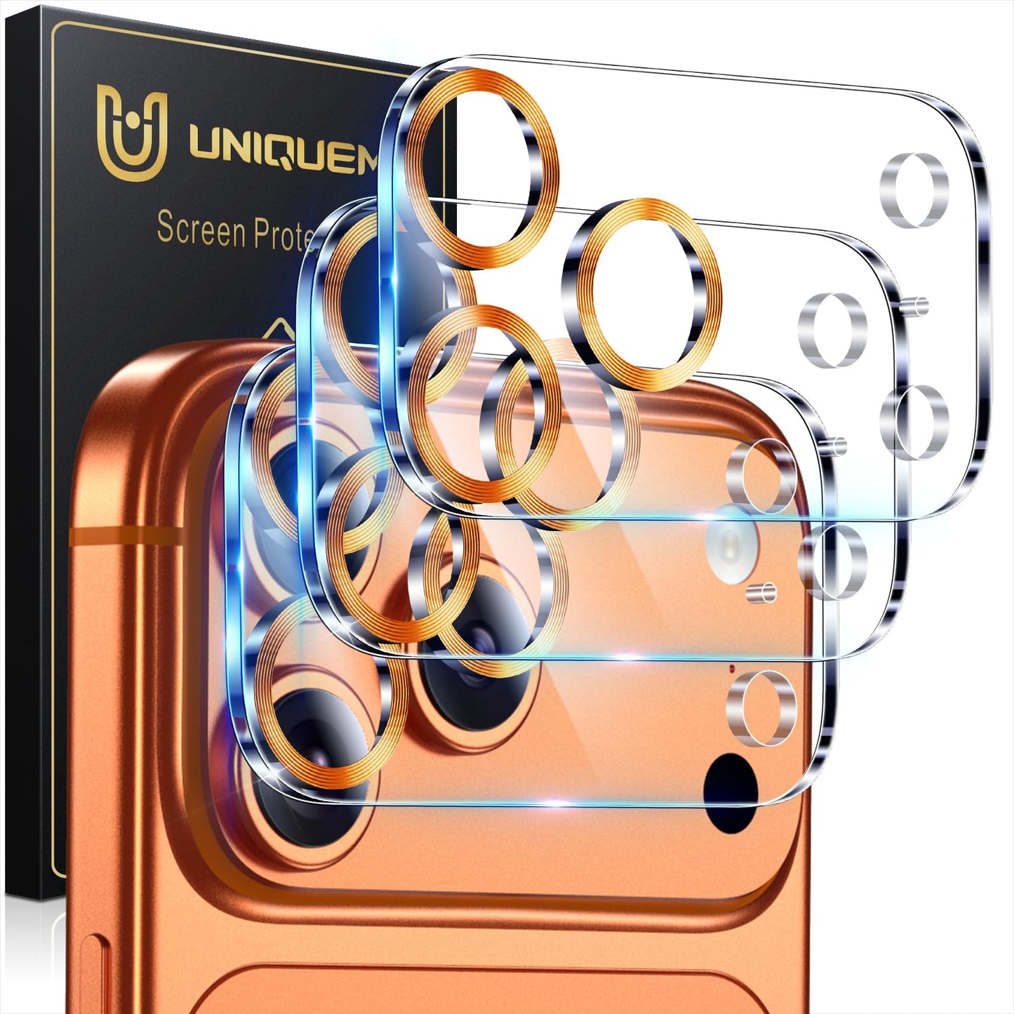 UniqueMe Compatible for 3 Pack iPhone 17 Pro Camera Lens Protector - [Drop Protection] 9H Tempered Glass Camera Cover Screen [Update New Version]【Not for 17 Pro Max】