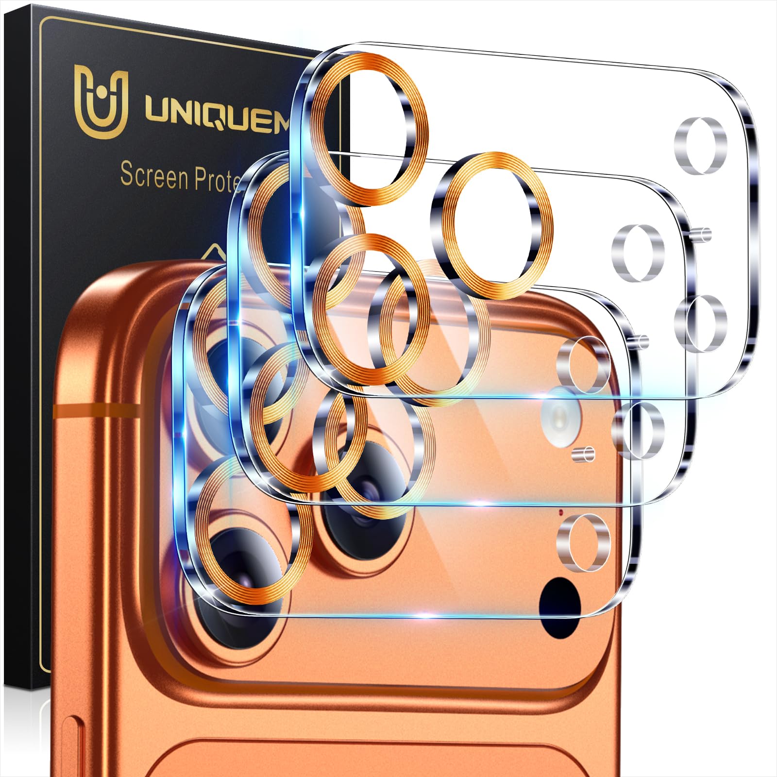 UniqueMe Compatible for 3 Pack iPhone 17 Pro Camera Lens Protector - [Drop Protection] 9H Tempered Glass Camera Cover Screen [Update New Version]【Not for 17 Pro Max】