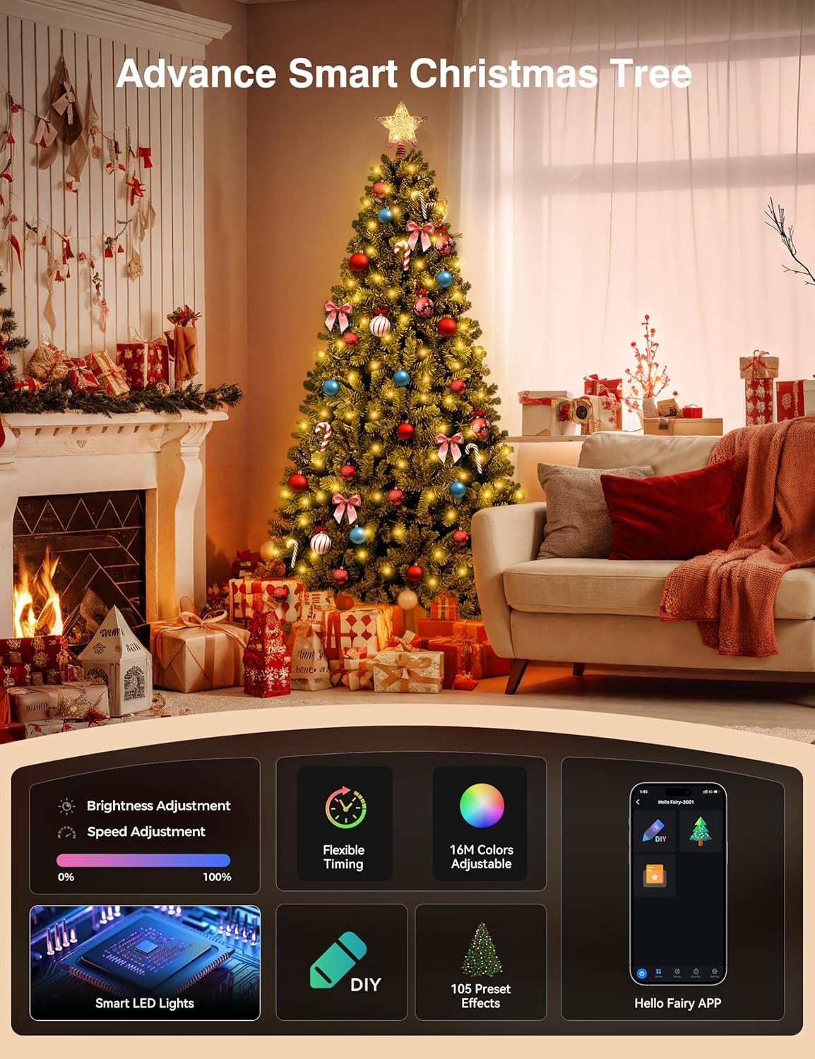 Brightown 6FT Christmas Tree, Prelit Lighted Artificial Tree, Pre Lit Christmas Trees for Holiday, Vacation, Xmas