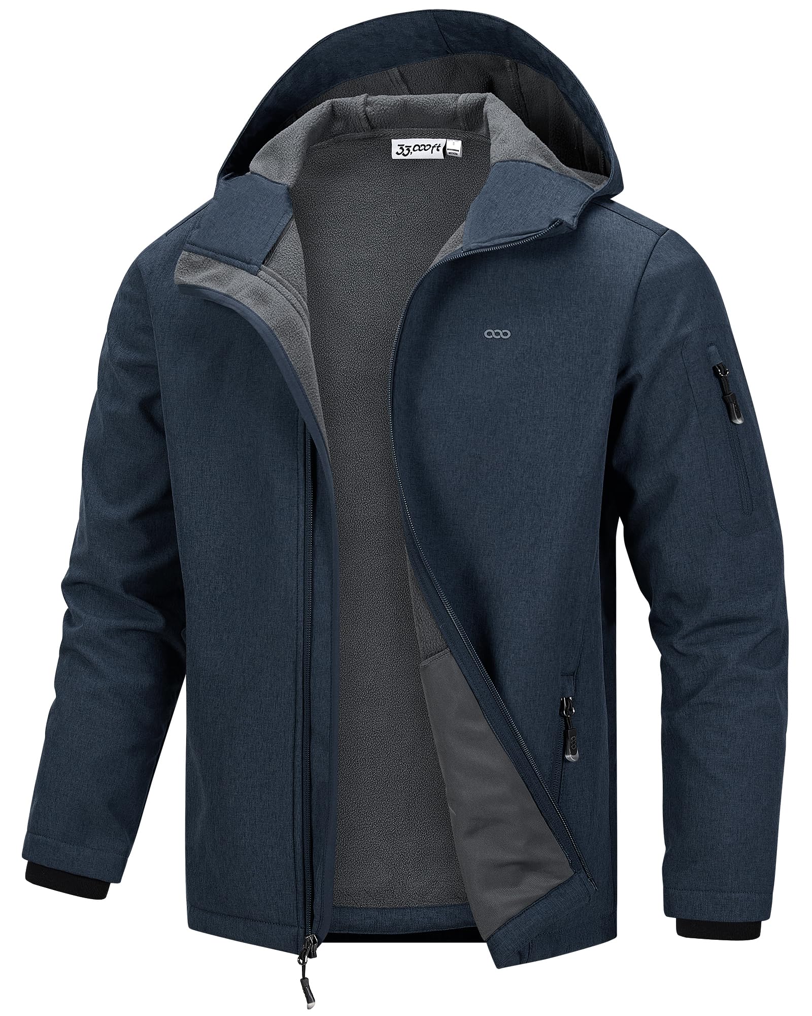 33,000ft Men's Hooded Softshell Jacket Waterproof Lightweight Insulated Windbreaker Fleece Lined Rain Shell Jacket