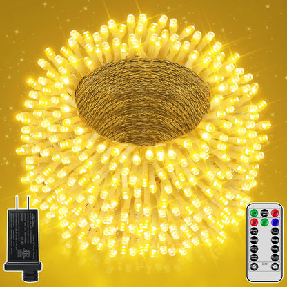 328FT 1000 LED Christmas Lights Outdoor Waterproof, Timer & Memory Function, 8 Modes Warm White String Lights Plug in Twinkle Lights for Xmas Tree Holiday Garden Party Decor