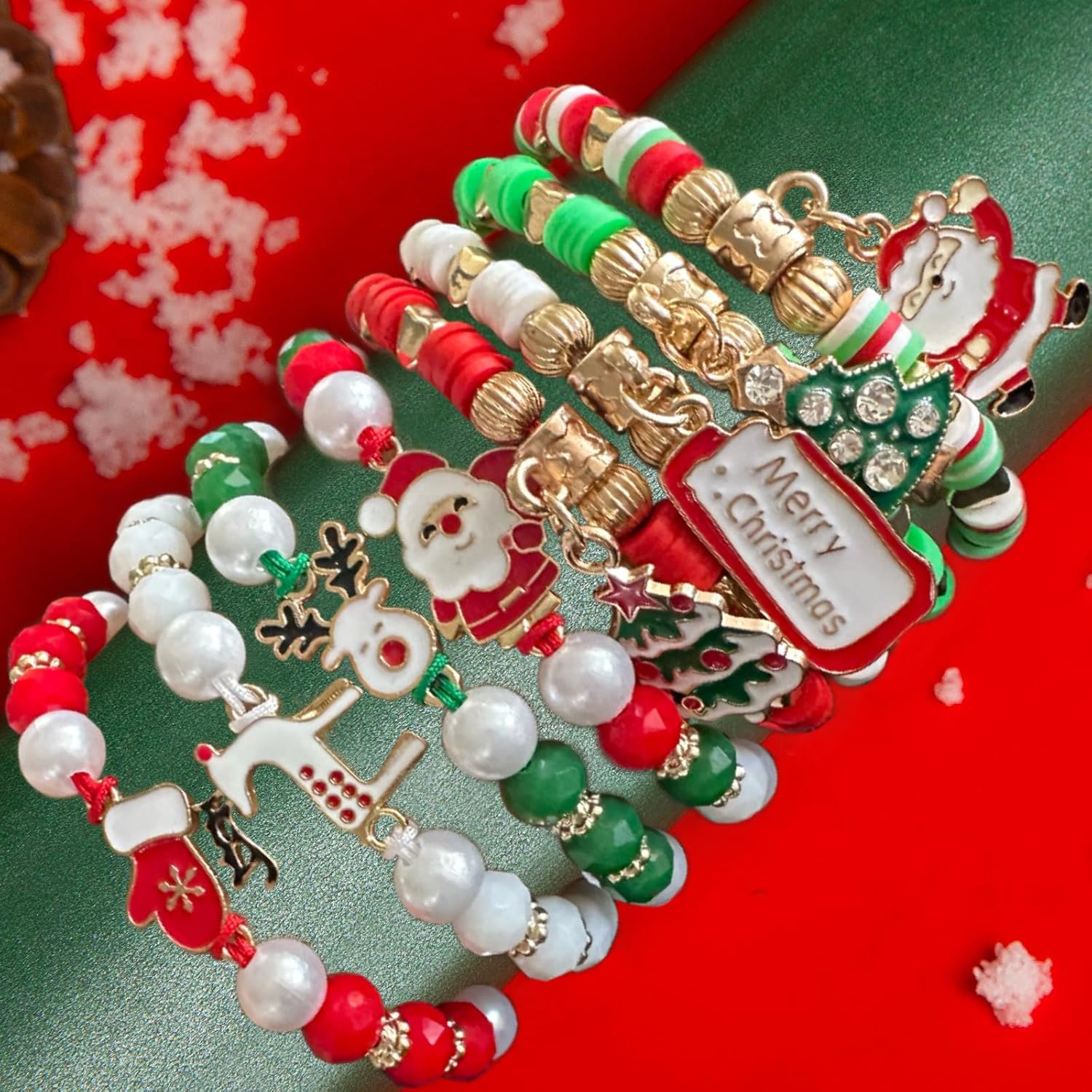 Bovemee 8pcs Christmas Bracelets For Women Gifts Merry Christmas In July Decorations Holiday Party Favors Stocking Stuffers Crafts Jewelry Bracelet
