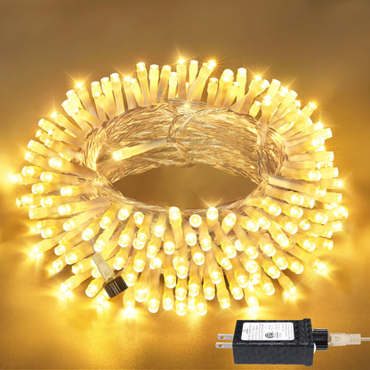 328FT 1000 LED Christmas Lights Outdoor Waterproof, Timer & Memory Function, 8 Modes Warm White String Lights Plug in Twinkle Lights for Xmas Tree Holiday Garden Party Decor