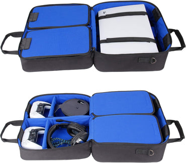 USA Gear PS5 Carrying Case - Travel Bag Compatible with PlayStation 5, PS5 Slim with Adjustable Interior - Shoulder Travel Case for Dualsense Controllers, Playstation 5 Games, Accessories