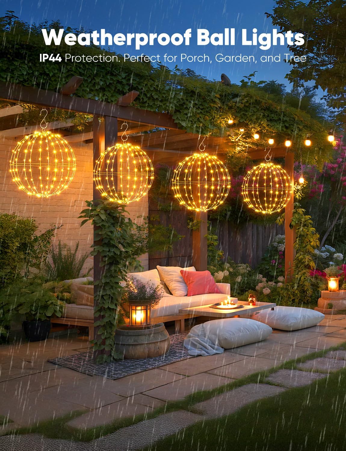 Brightown Christmas Ball Lights 3 Pack 12 Inch 120 LEDs, Battery Operated Sphere Lights with Timer,Waterproof 8 Modes with Hook for Outdoor Xmas Decorations Yard Porch Patio(Warmwhite)
