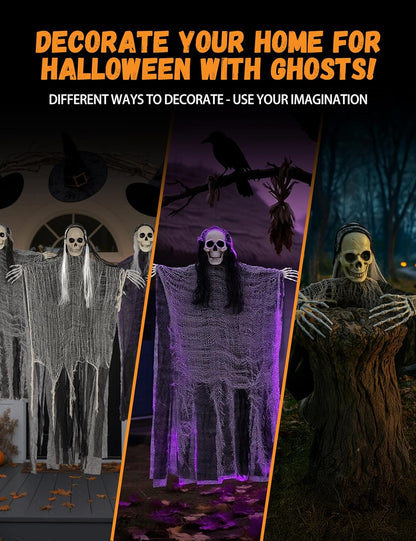 3 Pack Hanging Halloween Skeleton Ghosts Decor - Grim Reapers Flying Ghost with Adjustable Arms for Haunted House Prop Party Indoor Halloween Decorations Outdoor