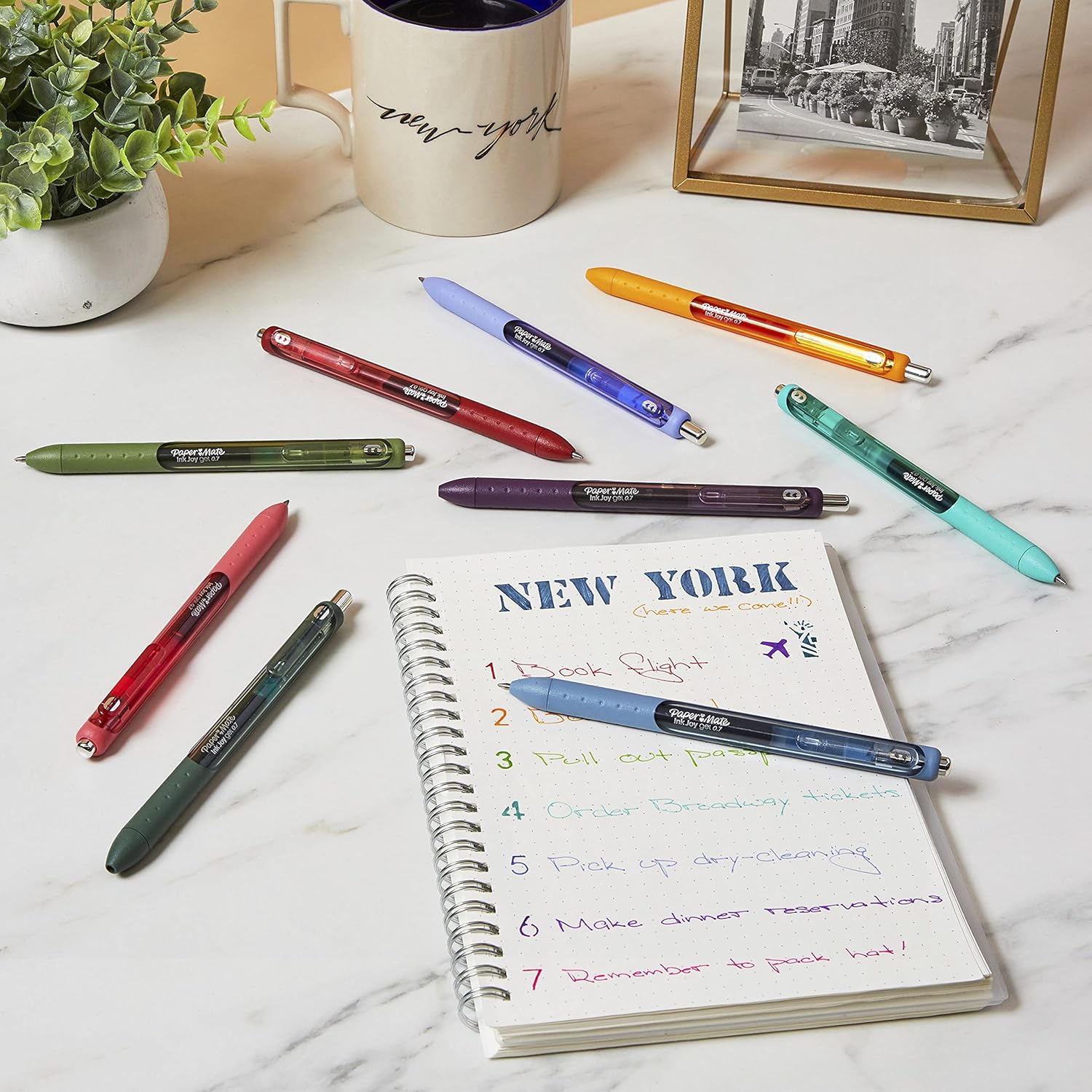 Paper Mate Inkjoy Gel Pen, Retractable, Medium 0.7 Mm, Blue Ink, Blue Barrel, Dozen
