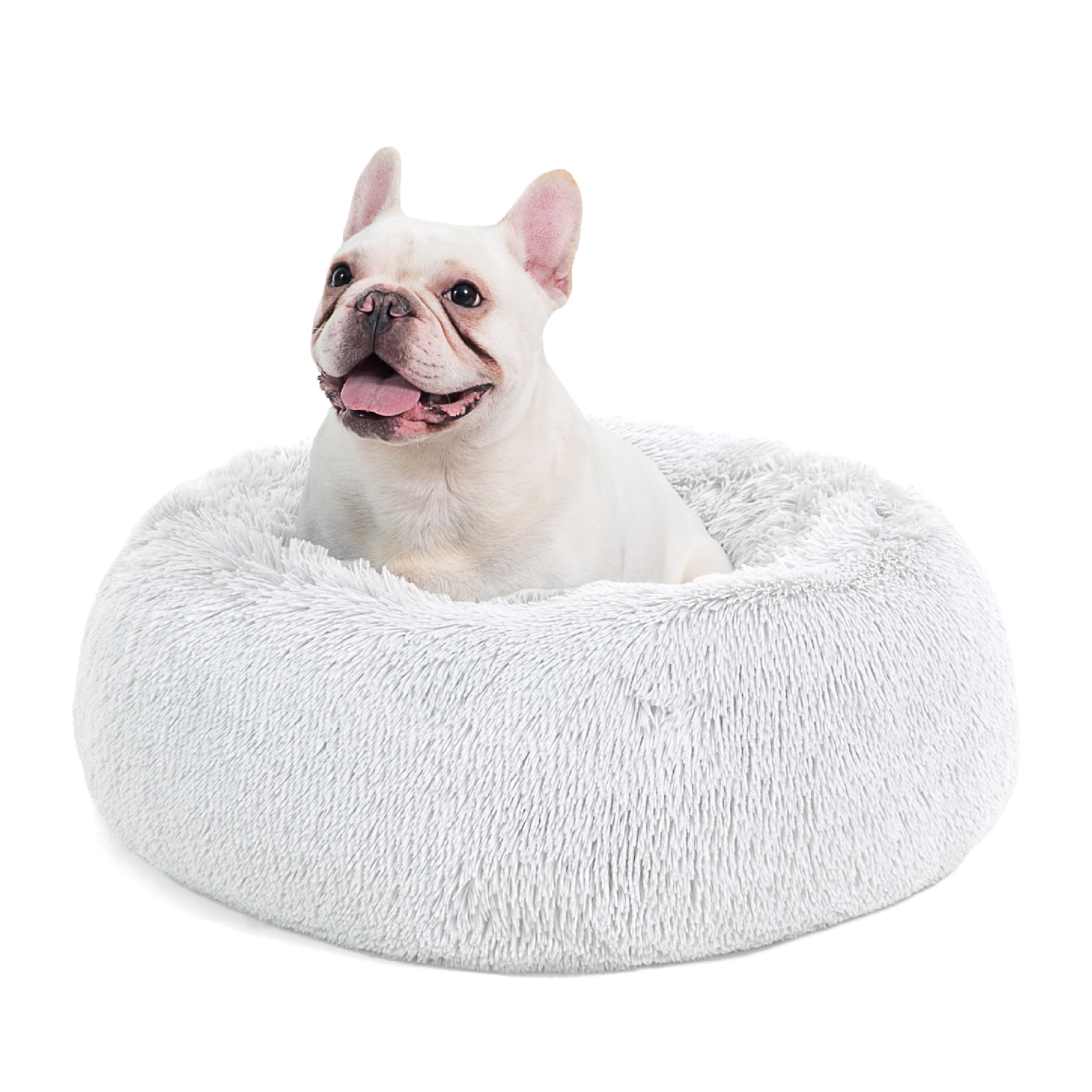 Bedsure Calming Dog Bed for Small Dogs - Donut Washable Small Pet Bed, 23 inches Anti-Slip Round Fluffy Plush Faux Fur Large Cat Bed, Fits up to 25 lbs Pets, Camel