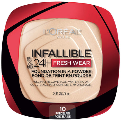 L'Oreal Paris Makeup Infallible Fresh Wear Foundation in a Powder, Up to 24H Wear, Waterproof, Ivory Buff, 0.31 oz.
