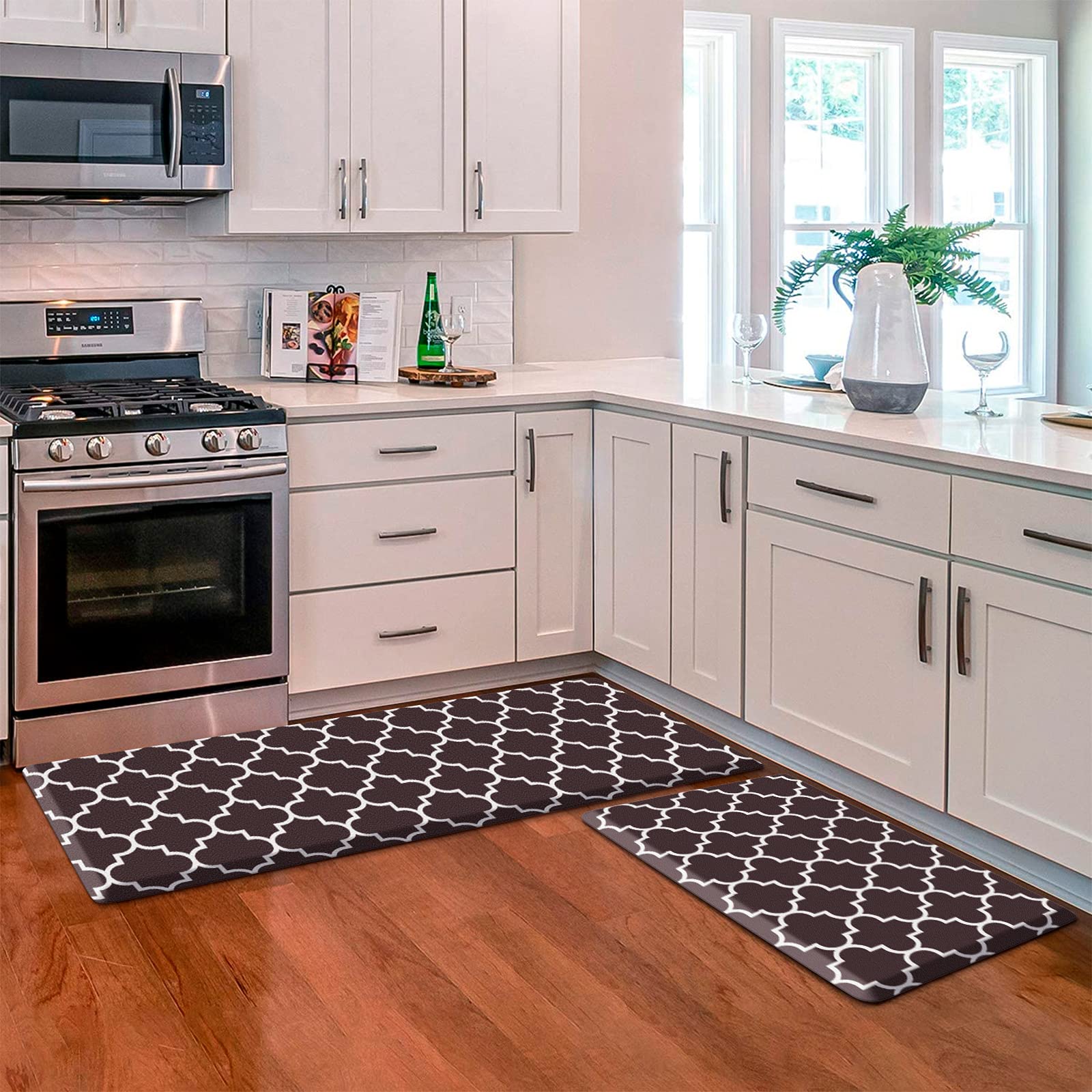 KMAT Kitchen Mat [2 PCS] Cushioned Anti-Fatigue Kitchen Rug, Waterproof Non-Slip Kitchen Mats and Rugs Heavy Duty PVC Ergonomic Comfort Foam Rug for Kitchen, Floor Home, Office, Sink, Laundry,Grey