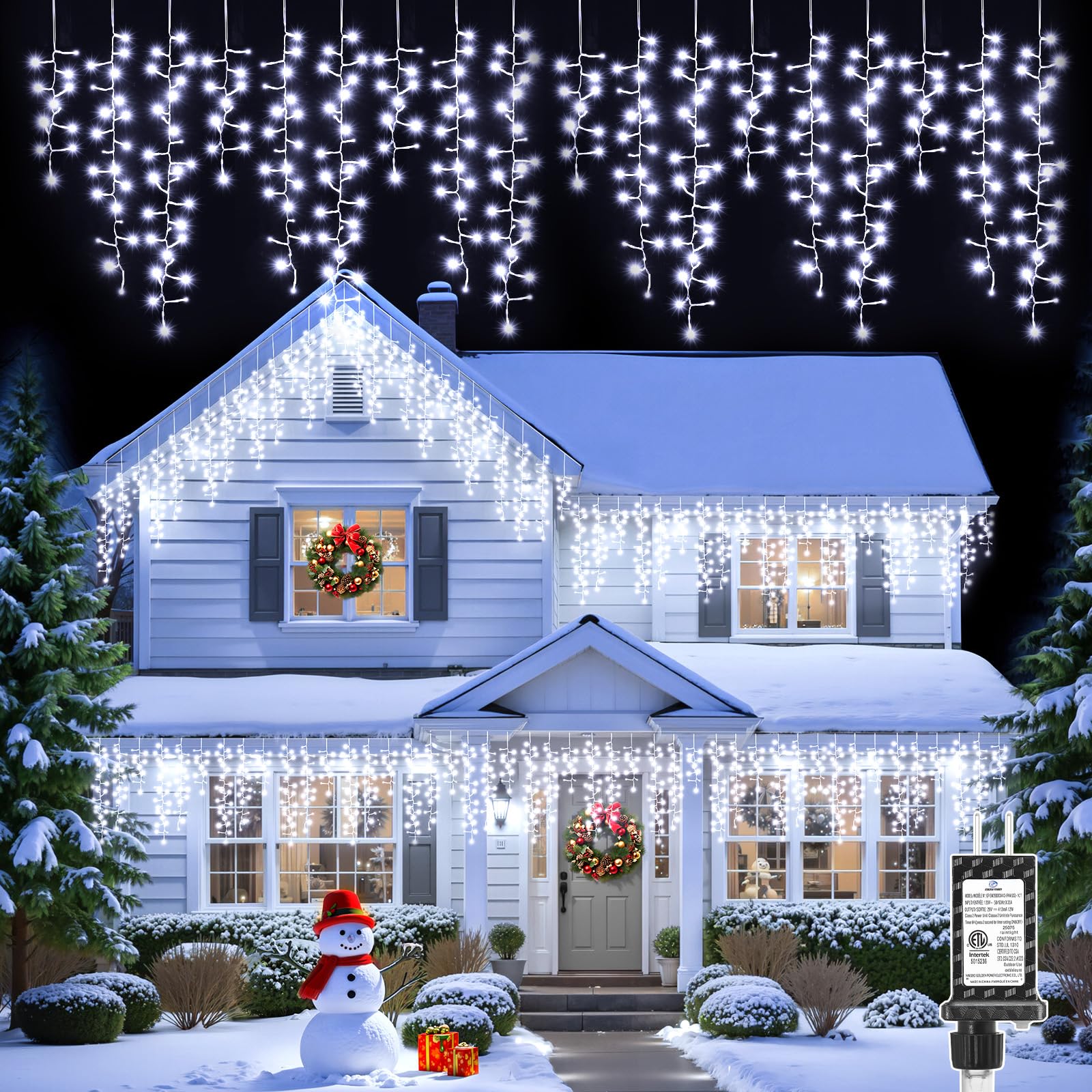 Brightown Icicle Christmas Lights Outdoor, 33FT 1020 LED Cluster Icicle Lights with 51 Drop,12 Mode, Connectable Firecracker Light with Timer, Waterproof Christmas Light Outdoor, Warm White