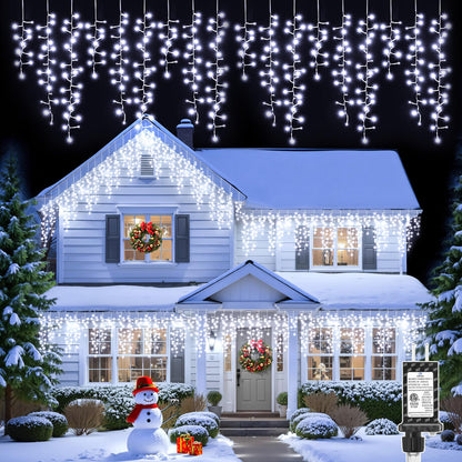 Brightown Icicle Christmas Lights Outdoor, 33FT 1020 LED Cluster Icicle Lights with 51 Drop,12 Mode, Connectable Firecracker Light with Timer, Waterproof Christmas Light Outdoor, Warm White