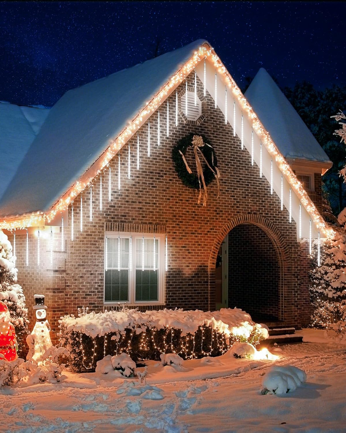 iBaycon 20 Tubes 480 LED Meteor Shower Rain Lights, 11.8 inches Cascading Icicle Lights Waterproof Outdoor, Connectable Falling Raindrop Lights with Timer for Holiday Party Christmas Decorations