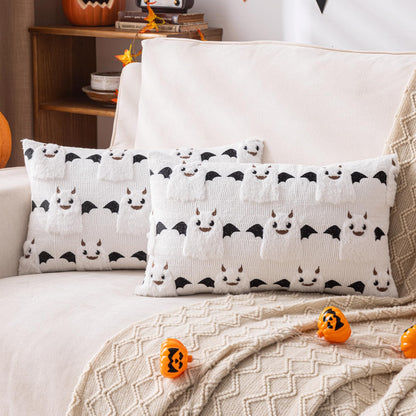 AQOTHES Halloween White Smile Ghost Throw Pillow Covers 18x18 inch Set of 2, Cute Skeleton Pillowcases Holiday Cushions Covers for Halloween Decorations Indoor Home Sofa Couch