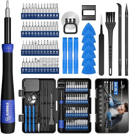 STREBITO Small Precision Screwdriver Set 64-piece with Torx, Triwing, Pentalobe, Electronics Repair Tool Kit for Computer, PC, Laptop, Macbook, Tablet, Phone, PS5, XBOX, Switch, Glass, Ring Doorbell