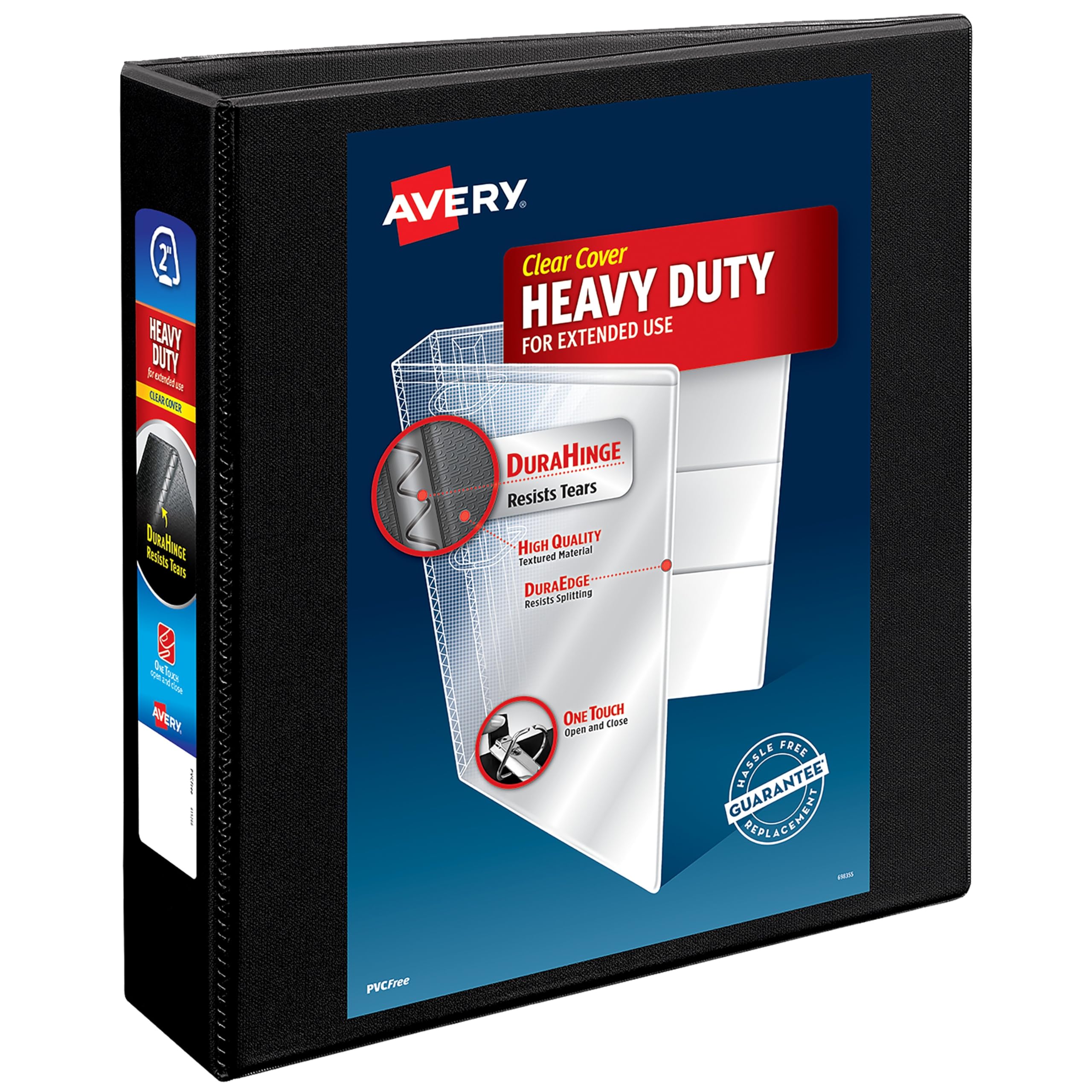 Avery Heavy-Duty View 3 Ring Binder, 1" One Touch Slant Rings, Holds 8.5" x 11" Paper, 1 Black Binder (05300)