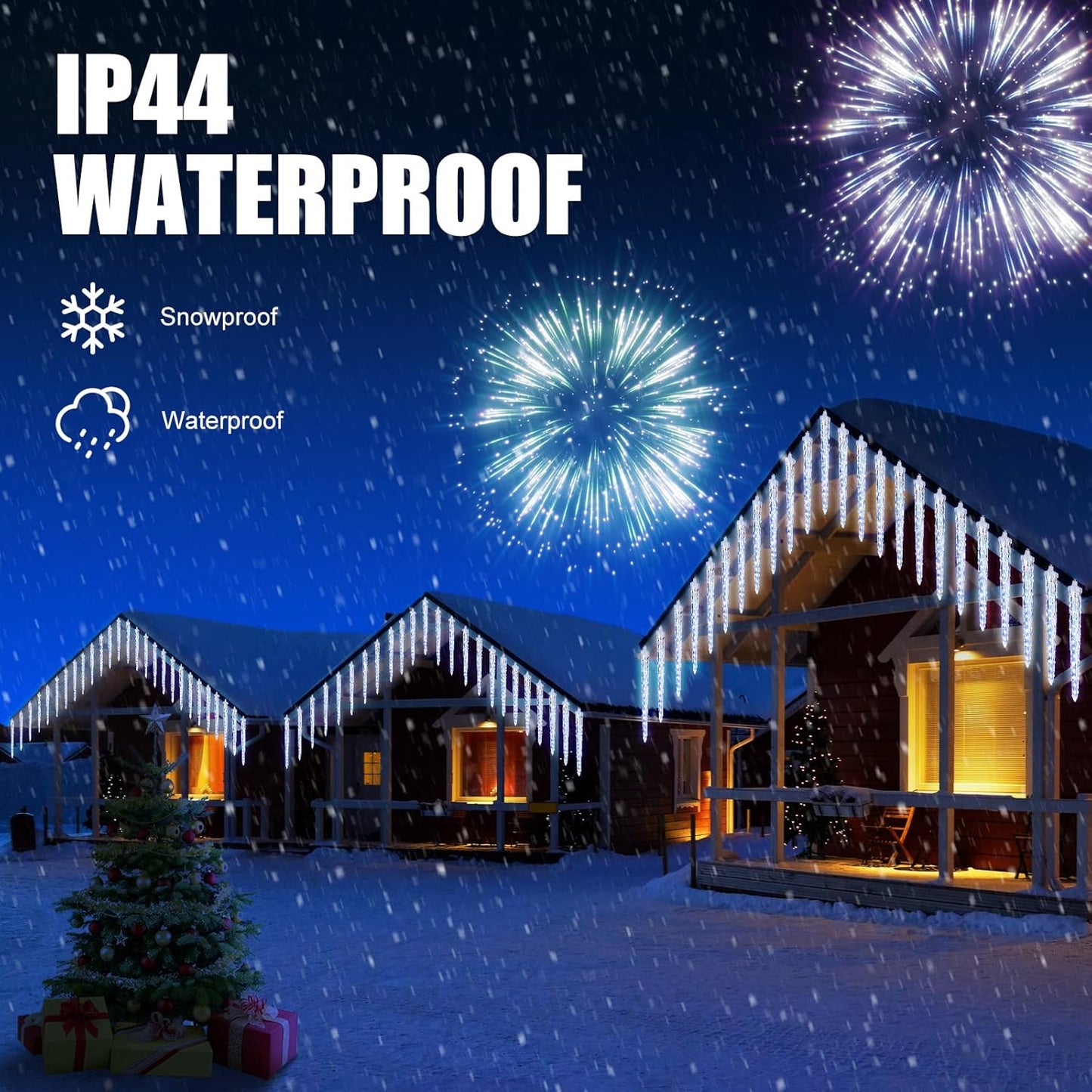 Brightown Christmas Icicle Lights Outdoor, 20ft Meteor Shower Lights with 20 Large Tube 480 LED Dropping Effect, Waterproof Icicle Indoor for Tree Patio Roof Holiday Decor, Cool White