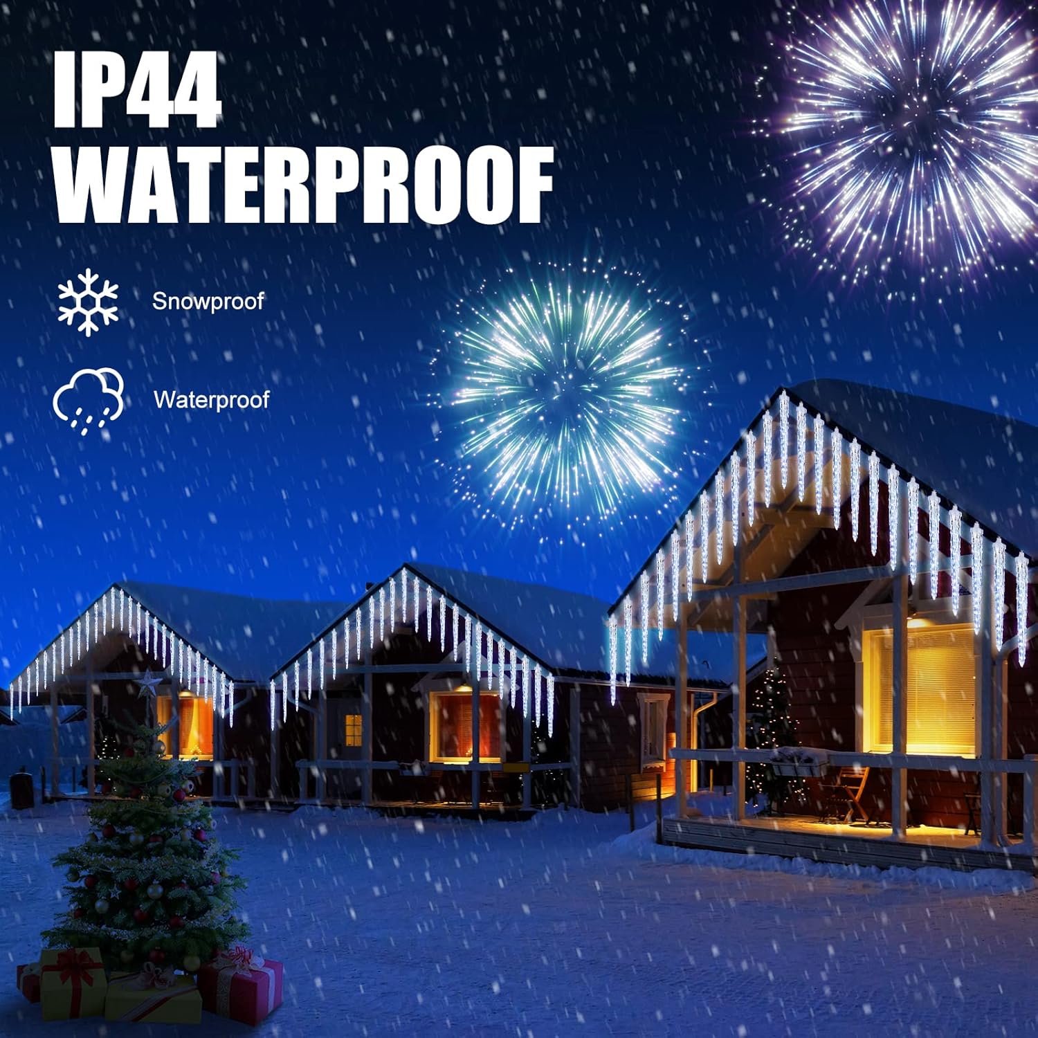 Brightown Christmas Icicle Lights Outdoor, 20ft Meteor Shower Lights with 20 Large Tube 480 LED Dropping Effect, Waterproof Icicle Indoor for Tree Patio Roof Holiday Decor, Cool White