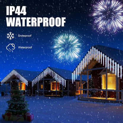 Brightown Christmas Icicle Lights Outdoor, 20ft Meteor Shower Lights with 20 Large Tube 480 LED Dropping Effect, Waterproof Icicle Indoor for Tree Patio Roof Holiday Decor, Cool White