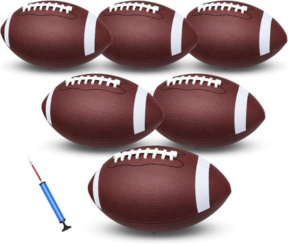 jiaonun 6 Pack Youth Size 6/Official Size 9 Footballs Inflatable with Pump for Youth, Junior, Adult, College, High School, Regulation Size Football, American Football, Composite Leather Foot Ball