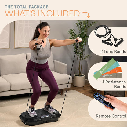 Lifepro Waver Vibration Plate Exercise Machine – High-Intensity Vibration for Muscle Activation, Full-Body Workout Vibrating Platform with Loop Bands, Fitness Equipment for Strength Toning & Fat Loss