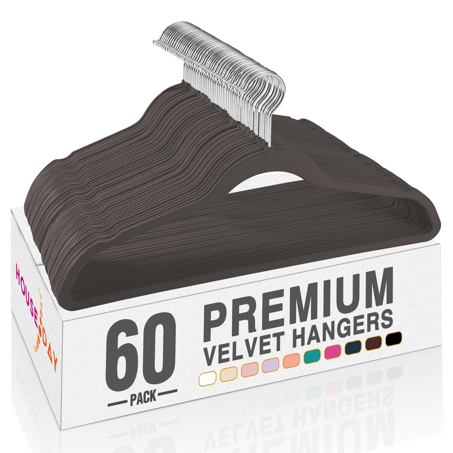 HOUSE DAY Black Velvet Hangers 60 Pack, Non Slip Clothes Felt Hanger Heavy Duty for Coat, Premium Slim Space Saving Suit Hangers for Closet Organizer, 360° Rotating Silver Hook