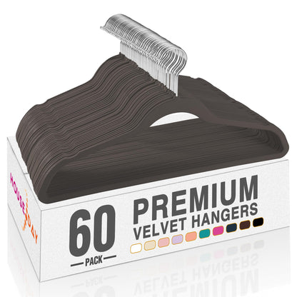 HOUSE DAY Black Velvet Hangers 60 Pack, Non Slip Clothes Felt Hanger Heavy Duty for Coat, Premium Slim Space Saving Suit Hangers for Closet Organizer, 360° Rotating Silver Hook