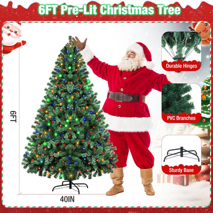 Prelit Christmas Tree 6ft with Remote Control, 8 Light-Modes Artificial Christmas Trees with Lights, Xmas Tree with 1000 Thick Branch Tips & 250 Lights, Easy Assembly Holiday Décor for Home