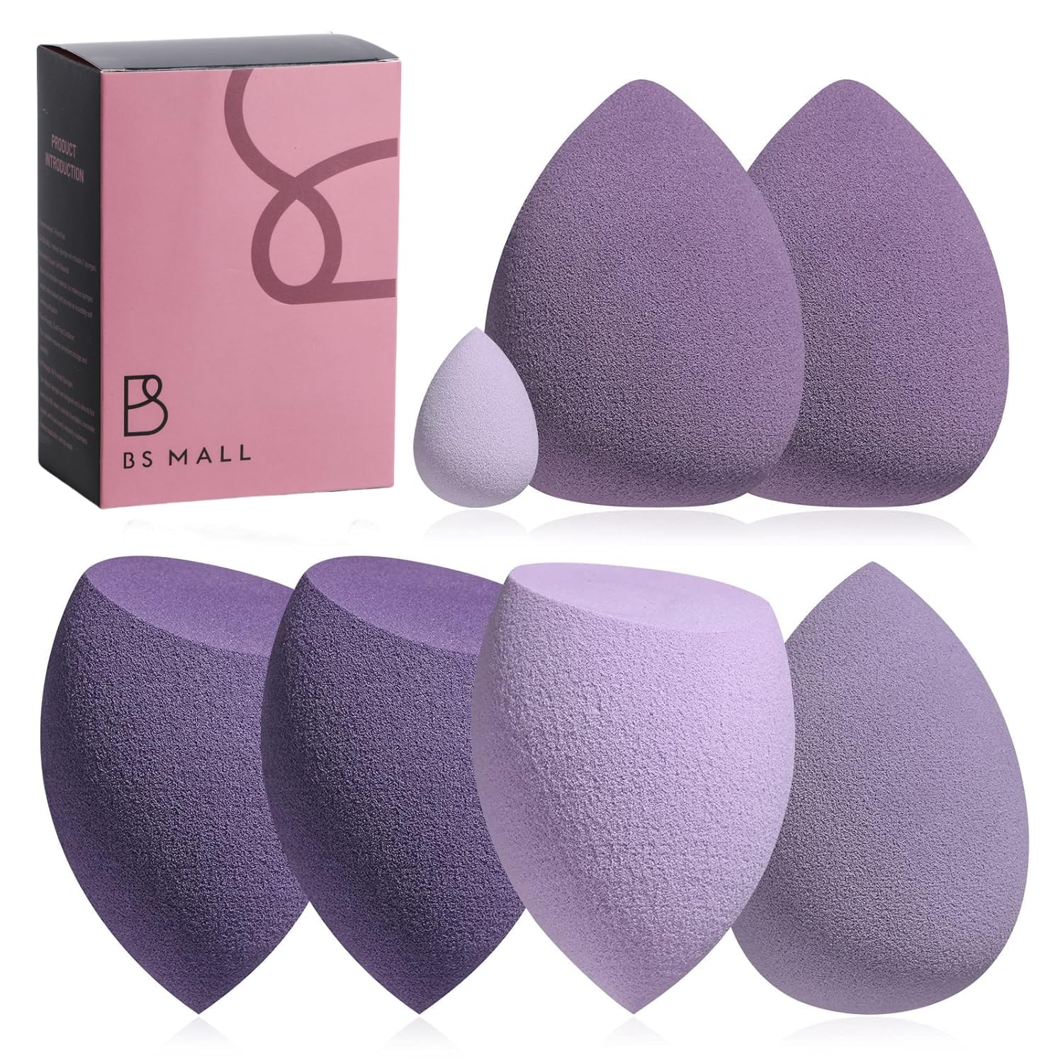 Makeup Sponge Set BS-MALL with Storage Case 7 Pcs for Liquid, Cream, and Powder, Foundation with 1 Mini Makeup Sponge Pink (A-Pink）