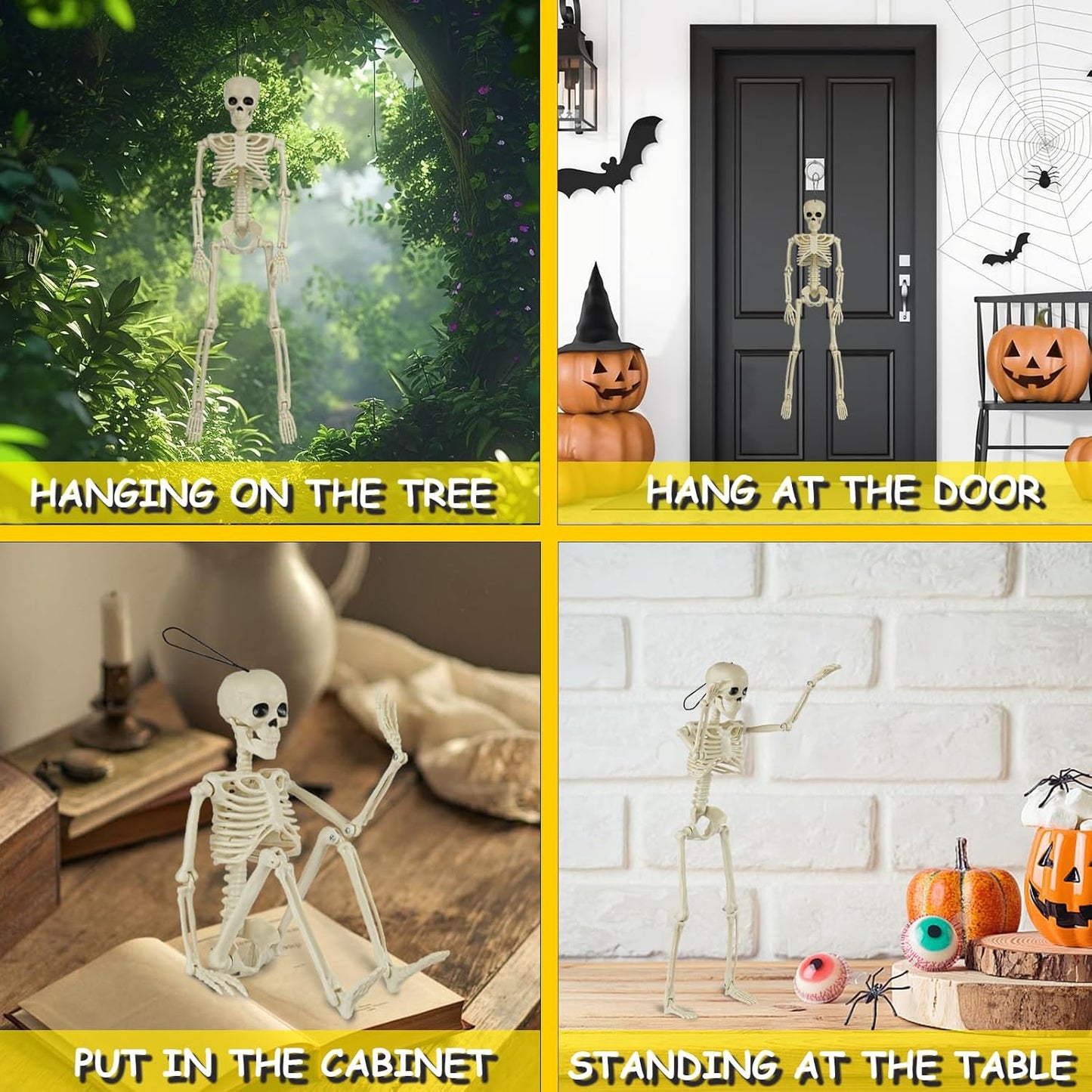 6 Packs Skeleton Halloween Decorations Outdoor with 16" Full Body Posable Joints Skeletons Decor, Halloween Party Decor Indoor, Garden Yard Lawn Graveyard Haunted House Props Spooky Party Decorations