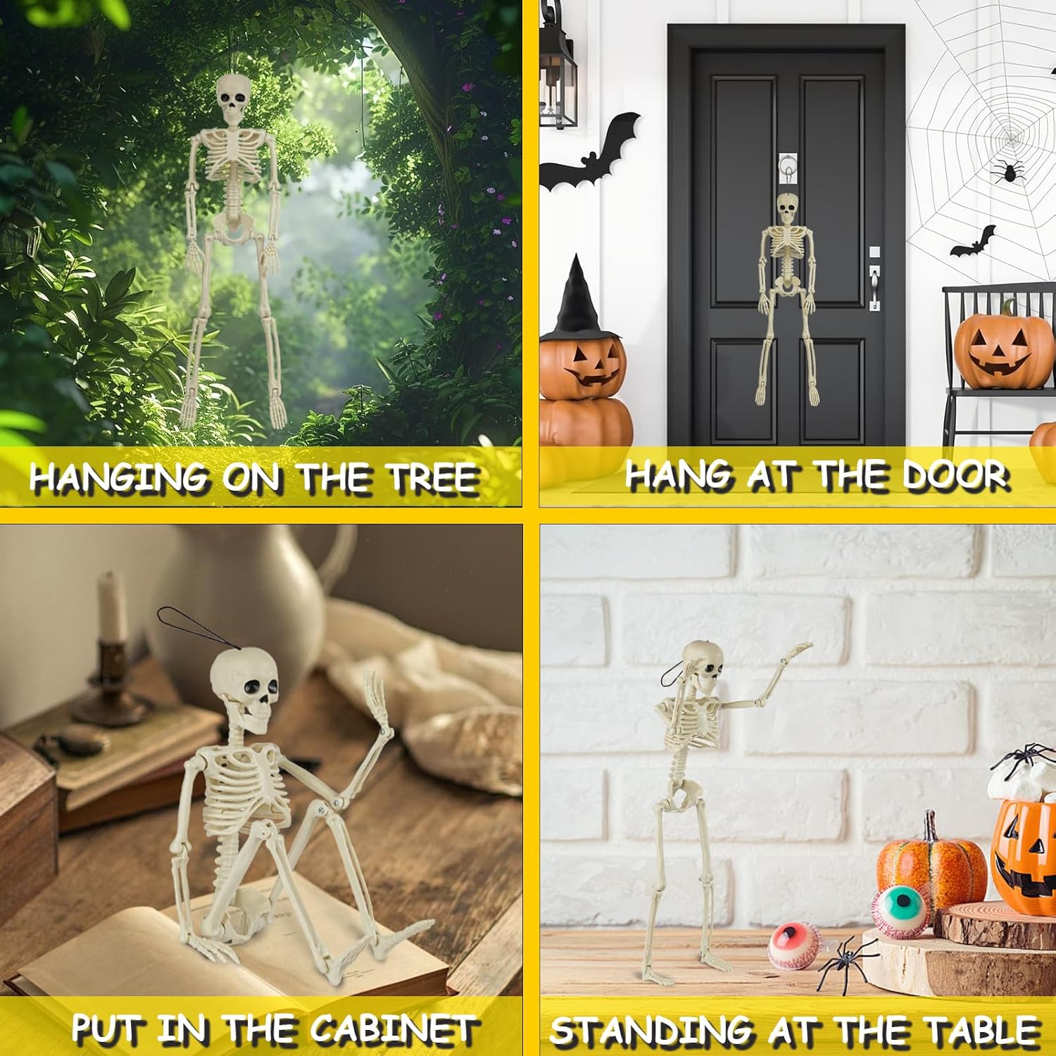 6 Packs Skeleton Halloween Decorations Outdoor with 16" Full Body Posable Joints Skeletons Decor, Halloween Party Decor Indoor, Yard Garden Lawn Graveyard Haunted House Props Spooky Party Decorations