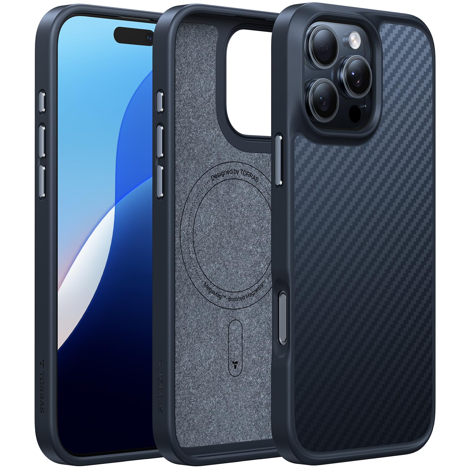 TORRAS Stronger Magnetic & Shockproof for iPhone 17 Pro Max Case, Fit for MagSafe, Military Grade Drop Protection, Camera Control, DIY Button, Slim for iPhone 17 Pro Max Case Translucent Deep Blue