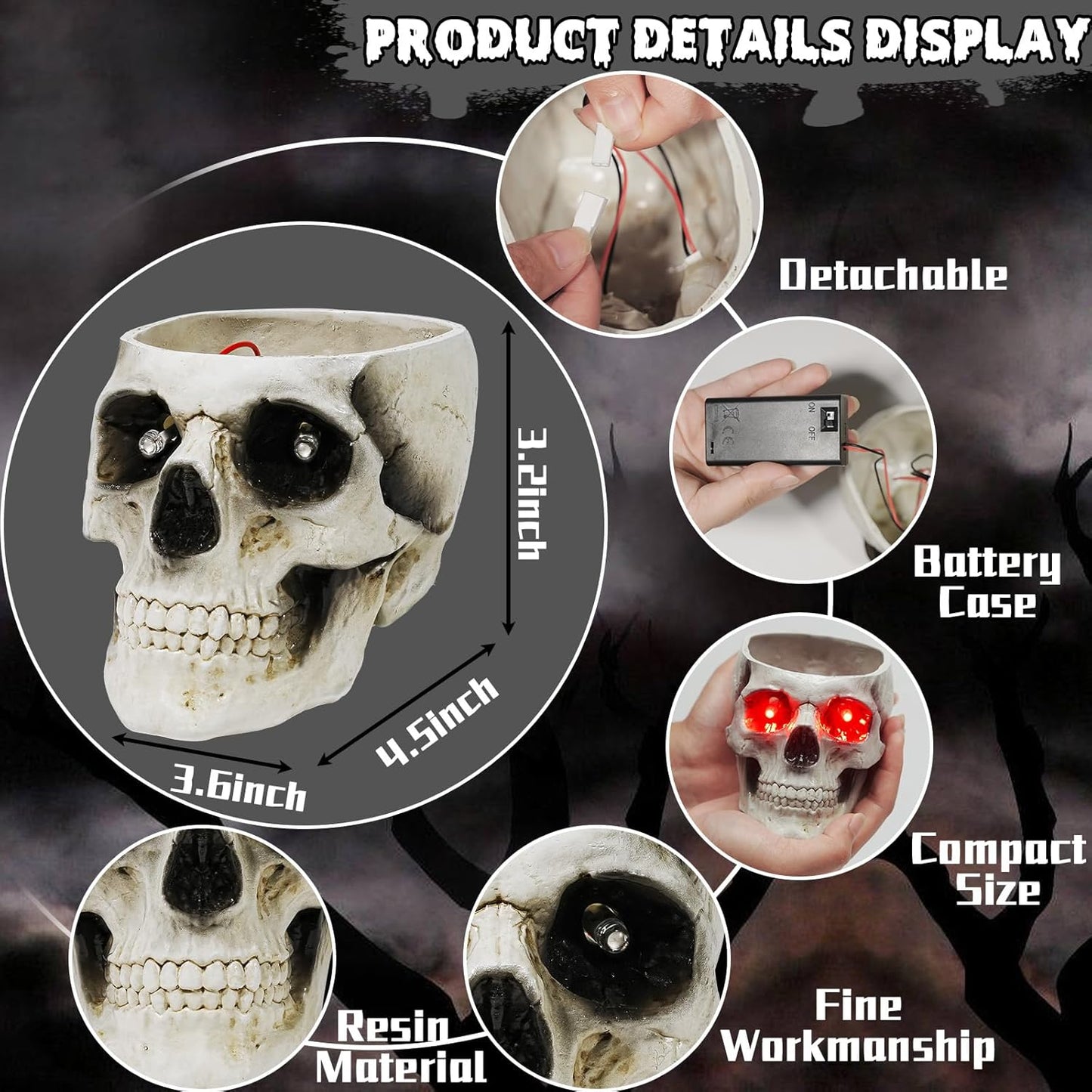 Halloween Skull Candy Dish, Resin Skull Statues, Resin Skull Head Bowl Decoration for Halloween Home Office Decor Candy Servers