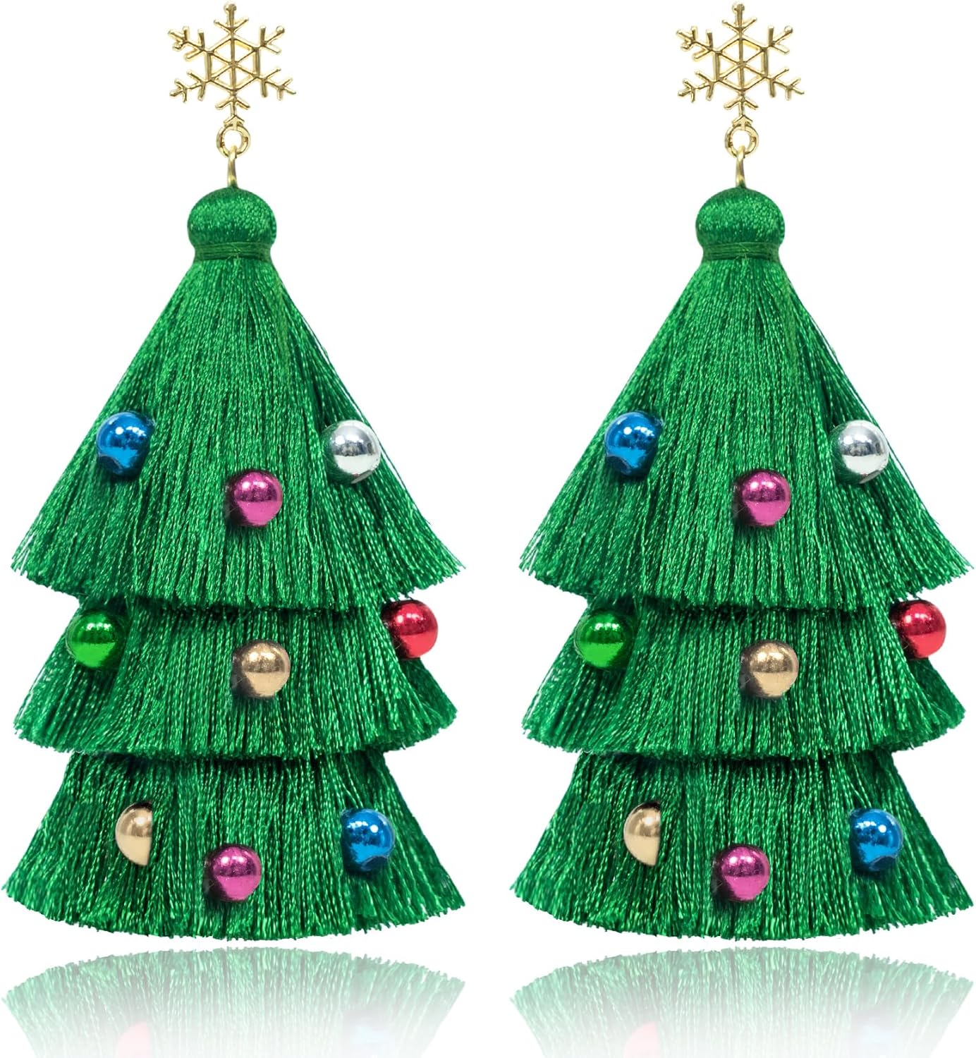 Christmas Earrings for Women Xmas Festival Holiday Dangle Studs Earrings Christmas Tree Tassel Beaded Earring, Xmas Jewelry for Women Holiday Party Fashion Gifts